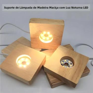 Imagem de Base De Luminária Noturna LED Quadrada 6/8/10CM Em Madeira De Borracha