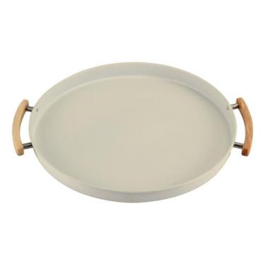 Imagem de Bandeja Redonda Bege com Alças em Bambu Serve e Decora Ou