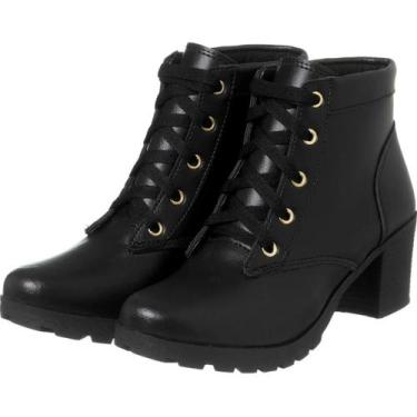 Imagem de Bota feminina botinha coturno cano curto salto médio tratorada mulher 