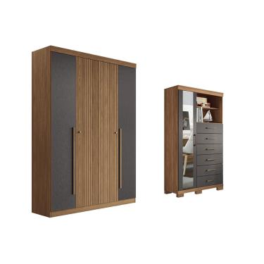 Imagem de Quarto Completo Modu +Cômoda QC345 Jatobá/Grafite - Santos Andirá