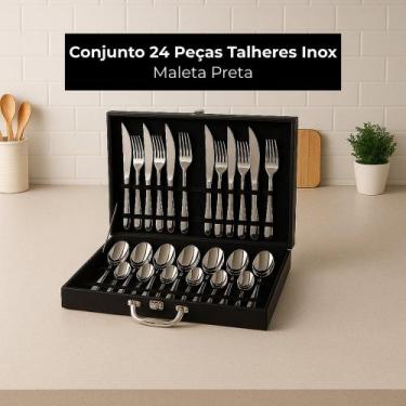 Imagem de Conjunto 24 Talheres Inox com Maleta Preta - Thika