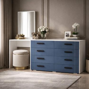Imagem de Cômoda Penteadeira 8 Gavetas Lisboa Azul/Branco