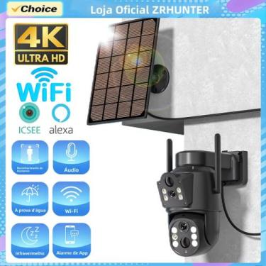 Imagem de Câmera Externa Solar WiFi 4K HD Com Lente Dupla, Detecção Humana PIR, 