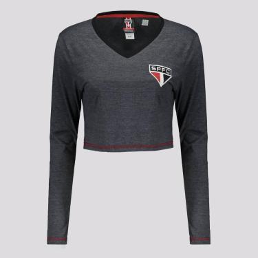 Imagem de Cropped Manga Longa São Paulo Pond Feminino Cinza Escuro-Feminino