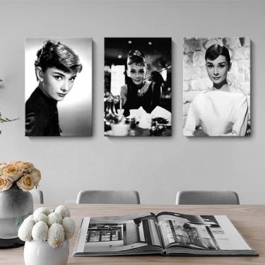Imagem de Pôster Audrey Hepburn preto e branco 40x60cm - 3 painéis