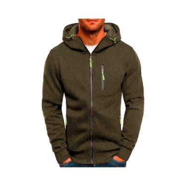 Imagem de Jaqueta Masculina Com Capuz Em Cor Sólida, Manga Longa, Zíper, Casual,