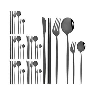 Imagem de Conjunto De Talheres De Aço Inoxidável Preto E Dourado 36 Peças: Faca,