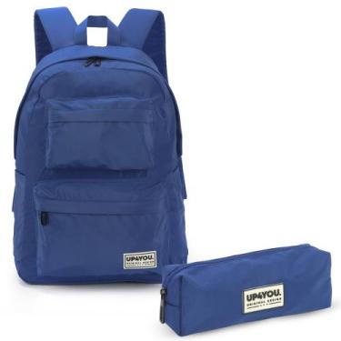 Imagem de Mochila E Estojo Crinkle Original Juvenil Resistente Luxcel, Azul