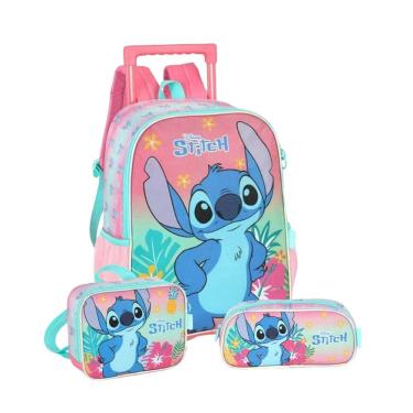 Imagem de Mochila Rodas Stitch Glitter com Lancheira Térmica e Estojo
