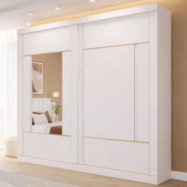 Imagem de Guarda-roupa Casal 229cm 2 Portas de Correr 2 Espelhos Mdf Talin Branco