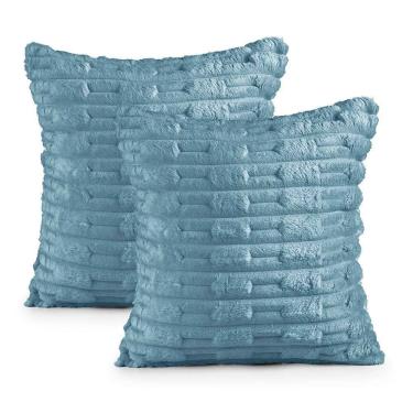 Imagem de Kit 2 Capas De Almofada Polar Manta Ultrasoft Com Ziper Decorativa Sofá Sala Quarto Azul Turmalina - 100% Poliéster