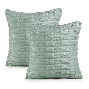 Imagem de Kit 2 Capas De Almofada Polar Manta Ultrasoft Com Ziper Decorativa Sofá Sala Quarto Verde Orvalho - 100% Poliéster