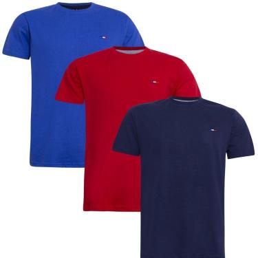 Imagem de Kit Camiseta Industrie Básica Bordada França Clássico  Algodão Premium Masculina 3 peças Cores-Masculino