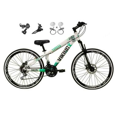 Imagem de Bicicleta Aro 26 Vikingx Tuff 21v Alumínio Câmbios Shimano Freio a Disco Hidráulicos Aros Vmaxx Preto - Branco\Verde X25 