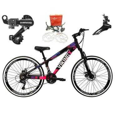 Imagem de Bicicleta Aro 26 Vikingx Tuff 21v Alumínio Câmbios Shimano Freio a Disco Hidráulicos Aros Vmaxx Preto - Preto\Rosa X25