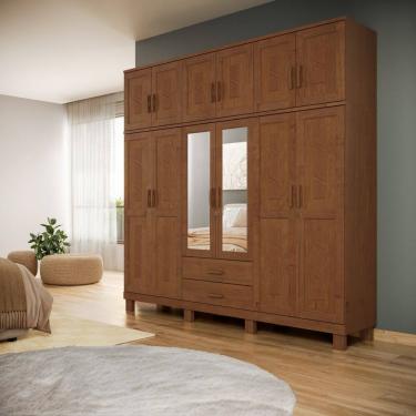 Imagem de Guarda Roupa Madeira Maciça  1242C Cobre 12 Portas com Aplique Espelho e 2 Gavetas Cast...