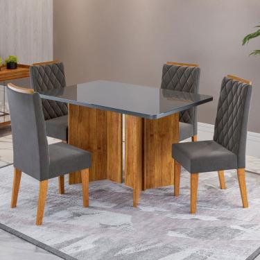 Imagem de Mesa de Jantar 4 Lugares Linden com Vidro Marrom/Grafite/Cinza - Viero Móveis