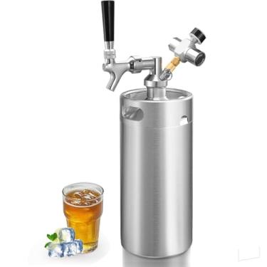 Imagem de HGKEKE Sistema de dispensador portátil Mini Keg Growler de 3,628 g com mini regulador de barril para carbonatar a cerveja e manter a cerveja fresca, torneira de cerveja autofechada, mini barril
