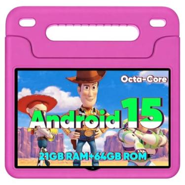 Imagem de WXUNJA Tablet infantil Android 15, tablets atualizados 2025 de 10,1 polegadas com processador Octa-core, bateria de 6000 mAh, espaço infantil, controle parental, aplicativos infantis pré-carregados