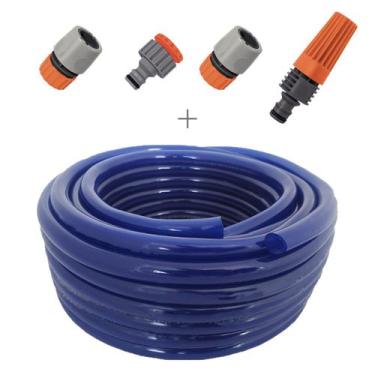 Imagem de Kit mangueira siliconada resistente ao sol para jardim azul 30m com es