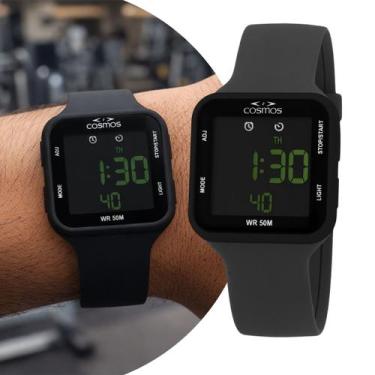 Imagem de Relógio Masculino Digital Preto de Pulso Quadrado com Pulseira de Sili