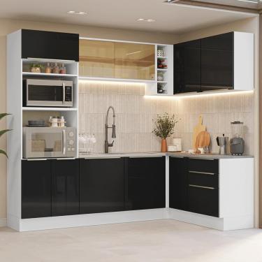 Imagem de Armário De Cozinha Completa De Canto 399 Cm Branco/pretolux Madesa 01 Branco/preto
