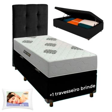 Imagem de Kit Cama Box Bau + Cabeceira + Colchão Solteiro ISO100 Confort Premium + Travesseiro Ortobom