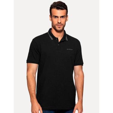 Imagem de Polo Guess Masculina Piquet Silk Peito Frisos Gola Preta-Masculino