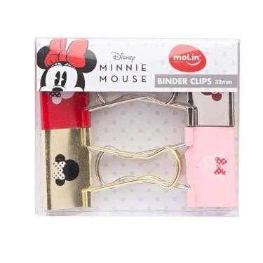 Imagem de Binder Clips Molin do Brasil Minnie Mouse Decorados 32MM Caixa com 4 Unidades para Organização Escolar