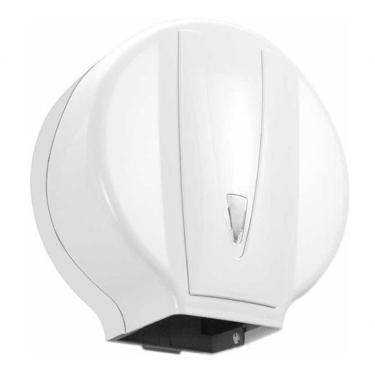 Imagem de Dispenser para Papel Higiênico Unik para Rolo de 300 a 600M em Plástico ABS com Visor e Trava Branco Higipack