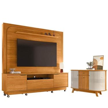 Imagem de Estante Home Theater Nilo Com Rodízios Cinamomo Com Aparador Para Sala Buffet Monza Cin...