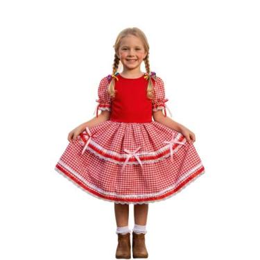 Imagem de Vestido Caipira Infantil Xadrez Vermelho com Laços e Renda - Arraial F