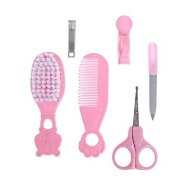 Imagem de Kit Cuidados para Bebê 6 pecas  Escova, Pente, Tesoura cort cor:Rosa -