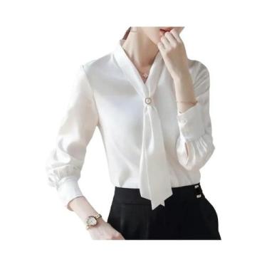 Imagem de Blusa Casual Feminina De Manga Longa Com Gola De Laço Para Primavera E