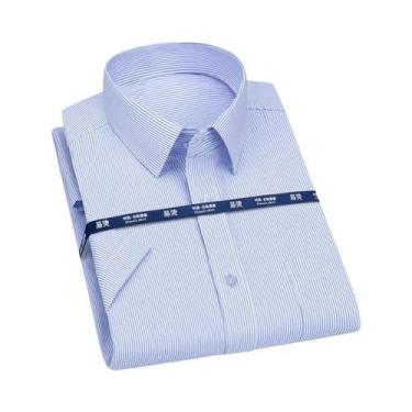 Imagem de Camisa Social Masculina De Manga Curta Azul Roxo Xadrez Listrada Cláss