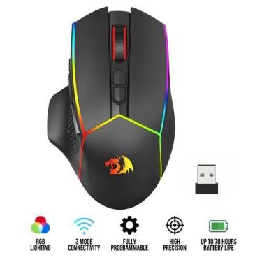 Imagem de Mouse Gamer Redragon Axe Pro RGB Preto 8000 DPI M814RGBPRO 3 Em 1, USB
