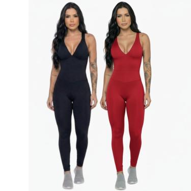Imagem de KIT 2 Macacão Liso Longo Com Bojo Bella Fiore Roupa para Academia Treino Suplex Fitness...