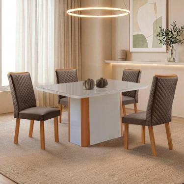 Imagem de Mesa de Jantar Isadora 120cm Tampo MDF e Vidro Canto Copo com 4 Cadeir