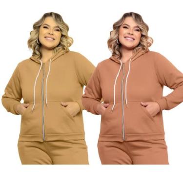 Imagem de Casaco Moletom Plus Size Feminina Com Capuz E Ziper Inverno - XIAO MOD