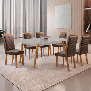 Imagem de Mesa de Jantar Copper 180cm Madeira Tampo Vidro Canto Copo com 6 Cadei
