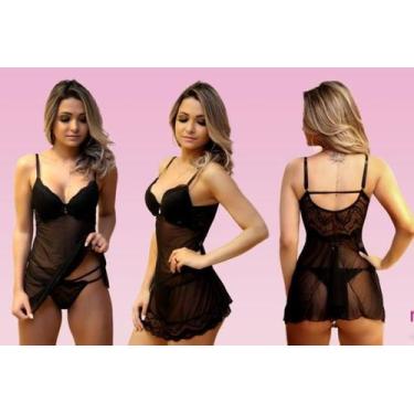 Imagem de Camisola Tule Renda - Rosa Safira, Preto, P
