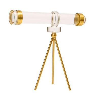 Imagem de Telescópio Luneta Decorativo em Cristal com Base Dourada e Design Luxo