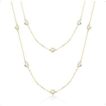 Imagem de Colar Em Ouro 18k E Pedras 5mm Corações De Zircônias - 50cm Branco - S