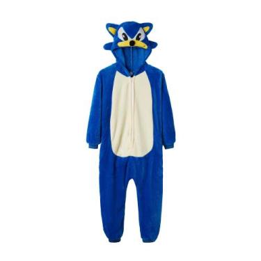 Imagem de Pijama Adulto De Inverno Sonic Kigurumi Onesie Fantasia Cosplay Anime 