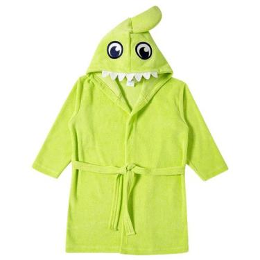 Imagem de Roupão Praia Infantil Atoalhado Shark Verde Limão Tip Top, 3