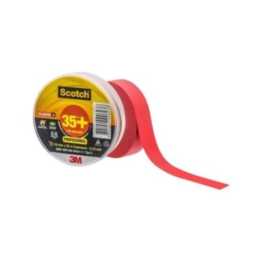 Imagem de Fita Isolante Scotch 35+ Isolamento Elétrico Seguro Alta Adesão Vermelha 3M Brasil 19CM 20M
