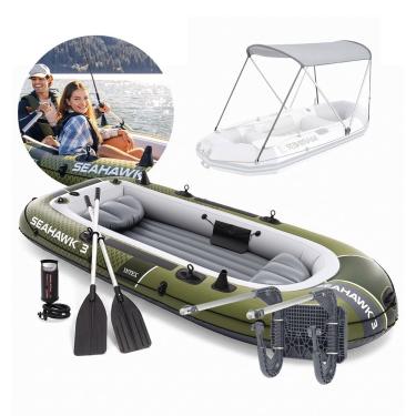 Imagem de Bote Inflavel Seahawk 3 Ate 360kg para Passeios Pesca Lazer com Capota Suporte para Motor Intex