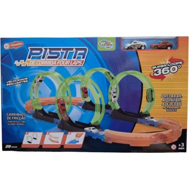 Imagem de Pista de Corrida com 4 Loops Four Laps com Lançador 360 de Alta Velocidade Amarelo Well Kids