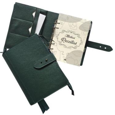 Imagem de Agenda Minhas Receitas Couro 235-R Personalizada Raffai Couros, Verde 