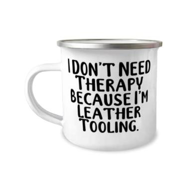 Imagem de I Don't Need Therapy Because I'm Leather Tooling Caneca para campista de couro 355 ml, presentes de ferramentas de couro motivacionais, para amigos